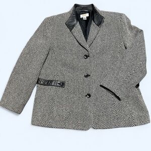 Talbots Black and White Wool & Leather Blazer (16W Petite)